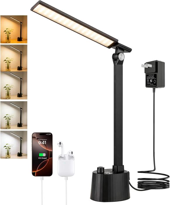 HAKUKOU Small LED Desk Lamp with USB-C Charging Port